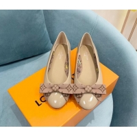 Stylish Louis Vuitton Popi Flat Ballerinas in Patent Leather Beige 110235