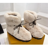 Luxury Cheap Louis Vuitton Pillow Flat Comfort Rabbit Fur Ankle Boots Beige 110241