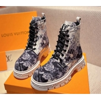 Purchase Louis Vuitton Flower Print Fabric Ankle Boots White/Grey 110253