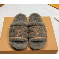 Sophisticated Louis Vuitton Shearling Flat Slide Sandals Grey 110257