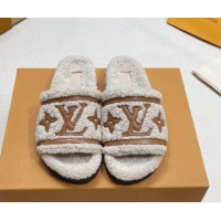 Unique Style Louis Vuitton Shearling Flat Slide Sandals Beige 110264