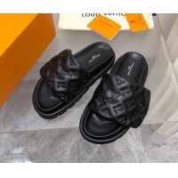 Shop Duplicate Louis Vuitton Pool Pillow Comfort Slide Sandals in Monogram Leather Black 2110268