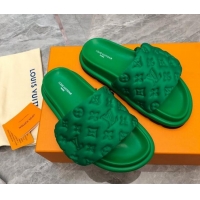 Discount Louis Vuitton Pool Pillow Comfort Slide Sandals in Monogram Leather Green 2110270