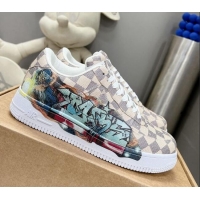 Stylish Louis Vuitton and Nike Air Jordan AJ1 Low-top Sneakers in Printed Damier Azur Canvas 113038