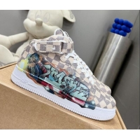 Popular Style Louis Vuitton and Nike Air Jordan AJ1 High-top Sneakers in Printed Damier Azur Canvas 113039