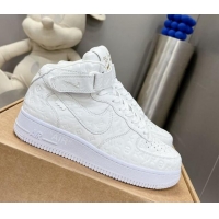 Luxury Louis Vuitton and Nike Air Jordan AJ1 High-top Sneakers in White Monogram Leather 113040