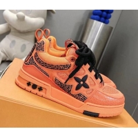 1:1 aaaaa Louis Vuitton Trainer Sneakers in Suede and Mesh with Crystal-Dots Charm Orange 113044