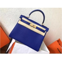 Top Quality Hermes Kelly 25cm Shoulder Bags Togo KL2755 Electrooptic blue&gold