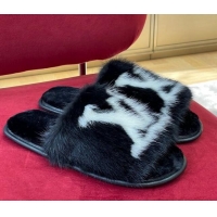 Grade Quality Louis Vuitton Dreamy Mink Fur Flat Slipper Black 220161