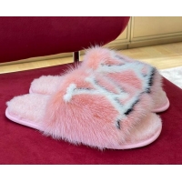 Pretty Style Louis Vuitton Dreamy Mink Fur Flat Slipper Pink 220162