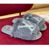 Luxurious Louis Vuitton Dreamy Mink Fur Flat Slipper Grey 220163