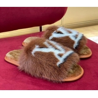 Grade Quality Louis Vuitton Dreamy Mink Fur Flat Slipper Brown 220164