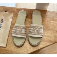 Best Grade Louis Vuitton Lock It Denim Flat Slide Sandals Beige 2122392