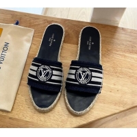 Low Price Louis Vuitton Lock It Denim Flat Slide Sandals Blue 2122393