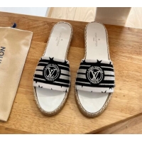 Good Product Louis Vuitton Lock It Denim Flat Slide Sandals White 122394