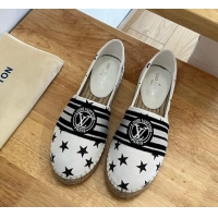 Shop Duplicate Louis Vuitton Starboard Star Printed Canvas Flat Espadrilles Black/White 2122398