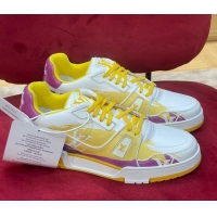 Good Looking Louis Vuitton LV Trainer Sneakers in Printed Calf Leather Yellow/Purple 21223102