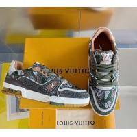 Top Grade Louis Vuitton Men's LV Trainer Sneakers Covered with Crystals Black 1223106