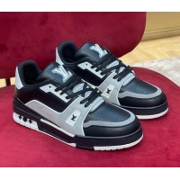 Good Looking Louis Vuitton Men's LV Trainer Sneakers in Calf Leather Black/Grey 1223109