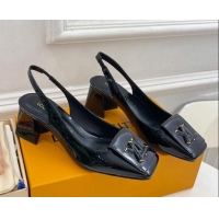 Classic Hot Louis Vuitton Shake Slingback Pumps 5.5cm in Patent Leather with LV Twist Black 122711