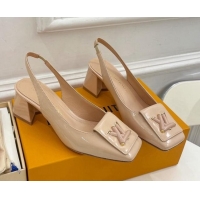 Grade Quality Louis Vuitton Shake Slingback Pumps 5.5cm in Patent Leather with LV Twist Nude 122713