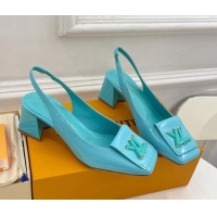 Top Grade Louis Vuitton Shake Slingback Pumps 5.5cm in Patent Leather with LV Twist Light Blue 122714