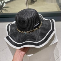 Good Product Dior Straw Hat with Chain D22718 Black 2023