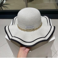 Buy Cheapest Dior Straw Hat with Chain D22719 White 2023