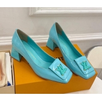 Shop Duplicate Louis Vuitton Shake Pumps 5.5cm in Patent Leather with LV Twist Light Blue 122721