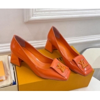 Classic Hot Louis Vuitton Shake Pumps 5.5cm in Patent Leather with LV Twist Orange 122723