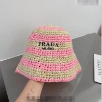 Well Crafted Prada Straw Bucket Hat 0407 Beige/Pink 2023