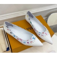 Best Product Louis Vuitton Signature Flat Ballerinas in Leather and Monogram Canvas with Studs White 122726