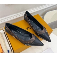 Sophisticated Louis Vuitton Signature Flat Ballerinas in Leather and Monogram Canvas with Studs Black 122727