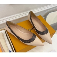 Unique Style Louis Vuitton Signature Flat Ballerinas in Leather and Monogram Canvas with Studs Nude 122729