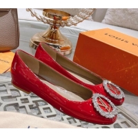 Best Grade Louis Vuitton Madeleine Flat Ballerinas in Patent Leather with Crystal Red 2122742