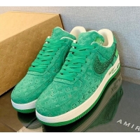 Perfect Louis Vuitton x Nike "Air Force 1" Low Sneakers in Monogram Perforated Leather Green 122991