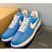 Good Quality Louis Vuitton x Nike "Air Force 1" Low Sneakers in Monogram Perforated Leather Blue 122992