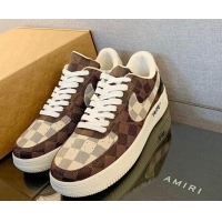 Luxurious Louis Vuitton x Nike "Air Force 1" Low Sneakers in Damier Azur/Ebene Canvas 122998