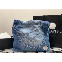 Best Price Chanel 22 Denim Small Shopping Bag AS3260 Light Blue/Blue 2023