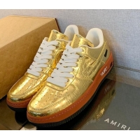 Luxurious Louis Vuitton x Nike "Air Force 1" Low Sneakers in Monogram Metallic Leather Gold 1229101