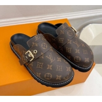 Charming Louis Vuitton LV Cosy Comfort Flat Mules in Monogram Canvas Brown 013028