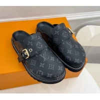 Duplicate Louis Vuitton LV Cosy Comfort Flat Mules in Monogram Canvas Black 013030