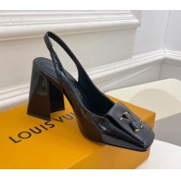 Low Price Louis Vuitton Shake Slingback Pumps 8.5cm in Patent Leather with LV Twist Black 0208106