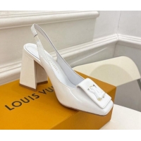 Stylish Louis Vuitton Shake Slingback Pumps 8.5cm in Patent Leather with LV Twist White 0208107