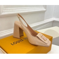 Stylish Louis Vuitton Shake Slingback Pumps 8.5cm in Patent Leather with LV Twist Nude 0208108