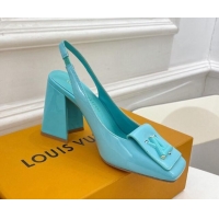 Unique Style Louis Vuitton Shake Slingback Pumps 8.5cm in Patent Leather with LV Twist Light Blue 208109