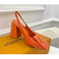 Luxurious Louis Vuitton Shake Slingback Pumps 8.5cm in Patent Leather with LV Twist Orange 208111