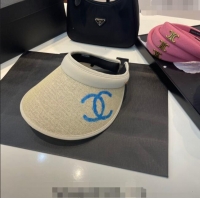 Discount Chanel Visor Hat with Paiting CC 0407 Beige/Blue 2023