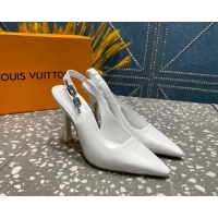 Best Product Louis Vuitton Sparkle Leather Slingback Sandals with Chain 9.5cm White 020906