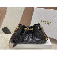 Famous Brand SMALL DIOR AMMI BAG Sand BLACK Supple Macrocannage Lambskin M22567F